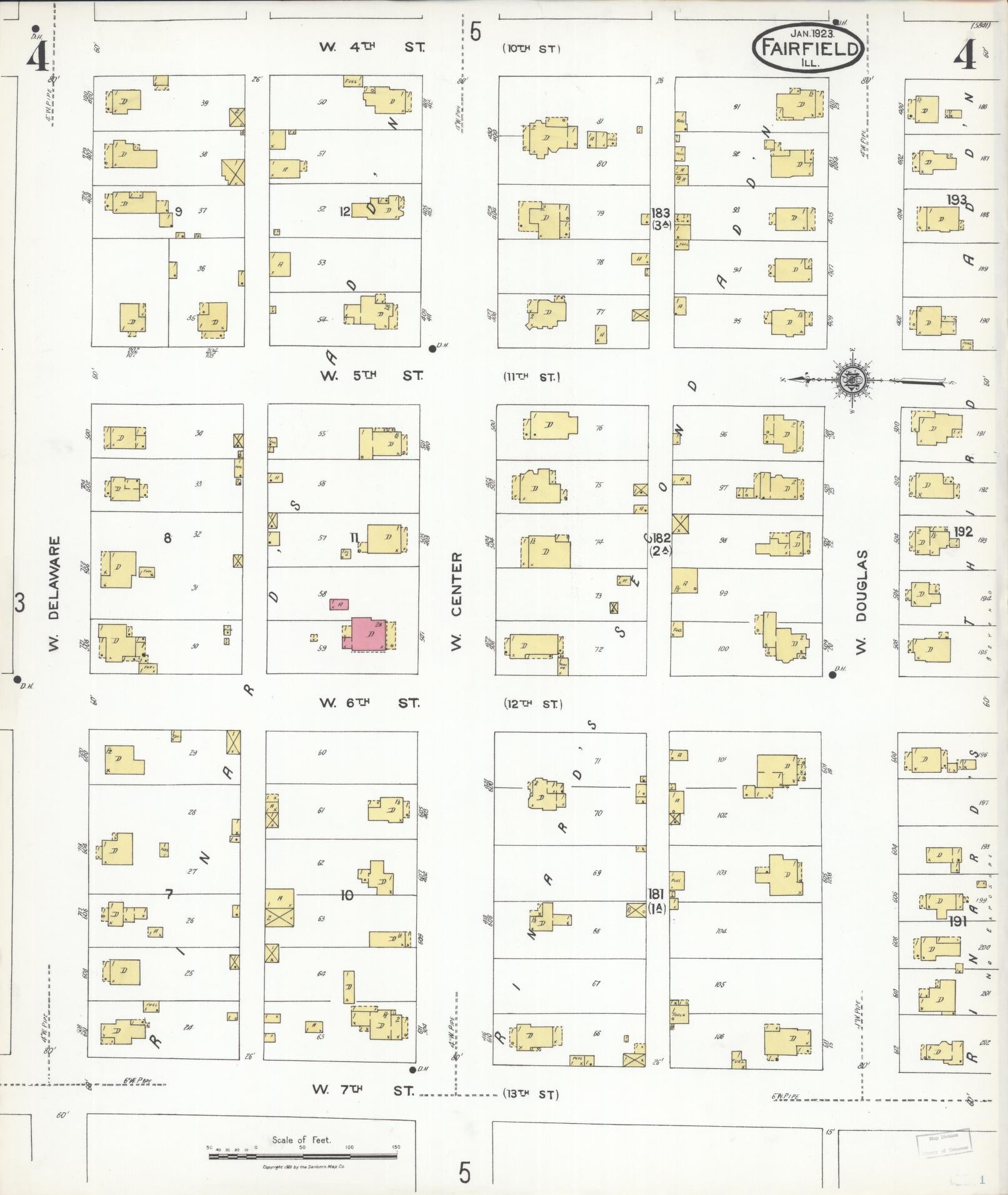 Sanborn Fire Insurance Map from Fairfield, Wayne County, Illinois (1923), Sheet #0004 - Complete Map Set gallery image, historic Sanborn map, vintage wall art, Illinois Illinois