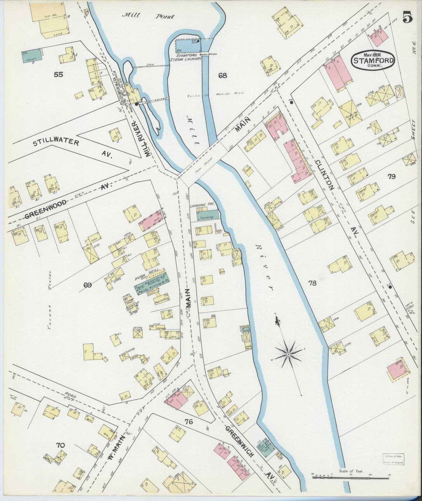 Sanborn Fire Insurance Map from Stamford, Fairfield County, Connecticut (1892), Sheet #0005 - Complete Map Set gallery image, historic Sanborn map, vintage wall art, Connecticut Connecticut