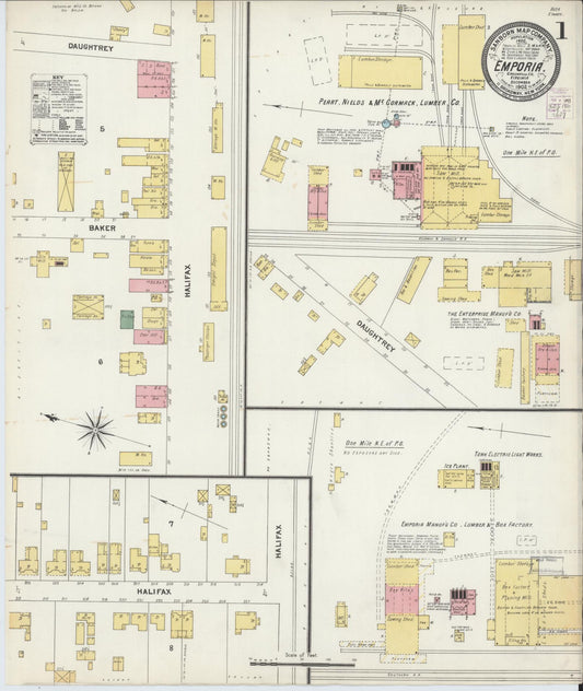 Sanborn Fire Insurance Map from Emporia, Independent Cities, Virginia (1902), Sheet #0001 - Historic Sanborn Fire Insurance Map Print, vintage old map wall art, antique decor, genealogy gift, Virginia Virginia map