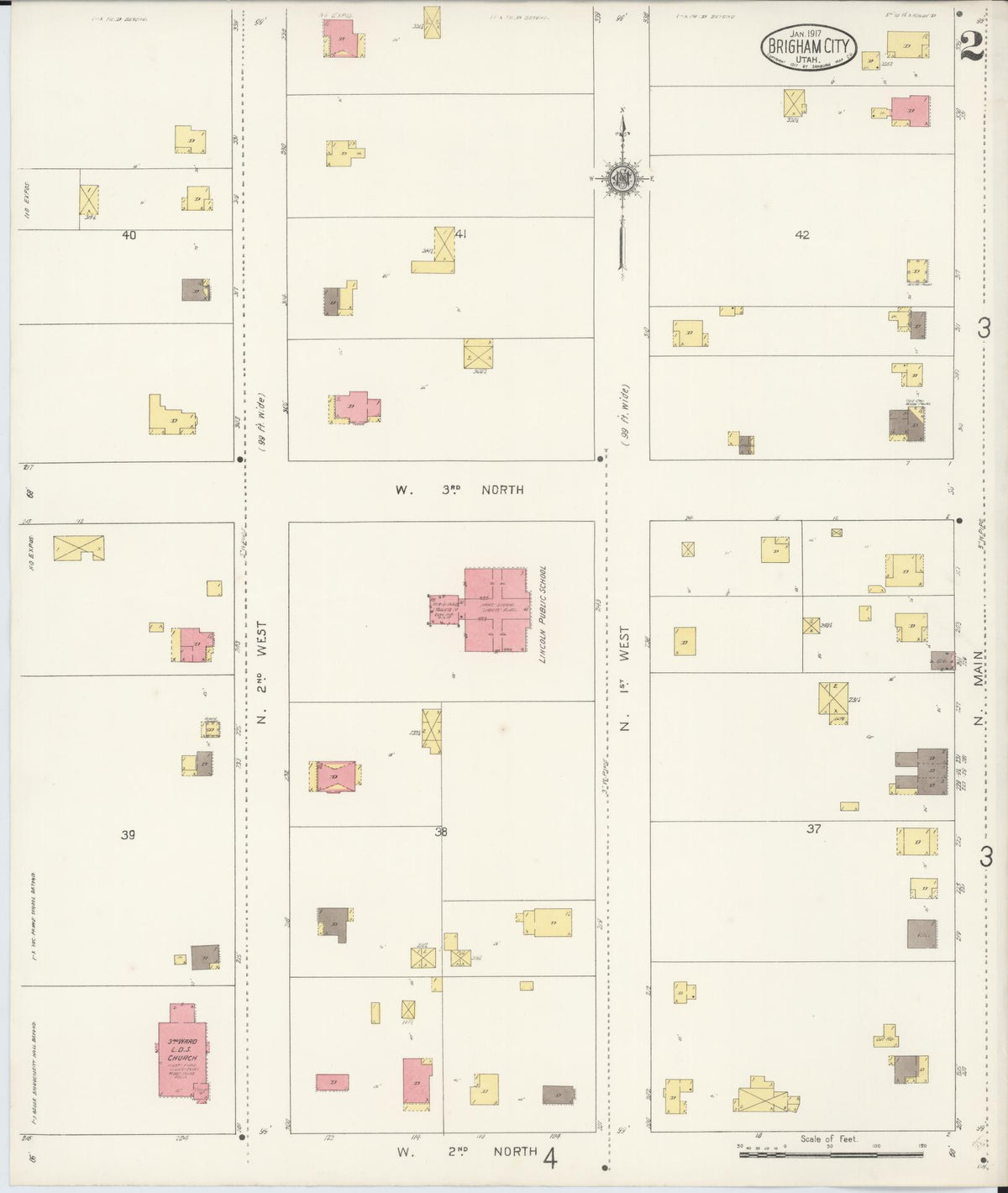 Sanborn Fire Insurance Map from Brigham City, Box Elder County, Utah (1917), Sheet #0002 - Historic Sanborn Fire Insurance Map Print, vintage old map wall art, antique decor, genealogy gift, Utah Utah map