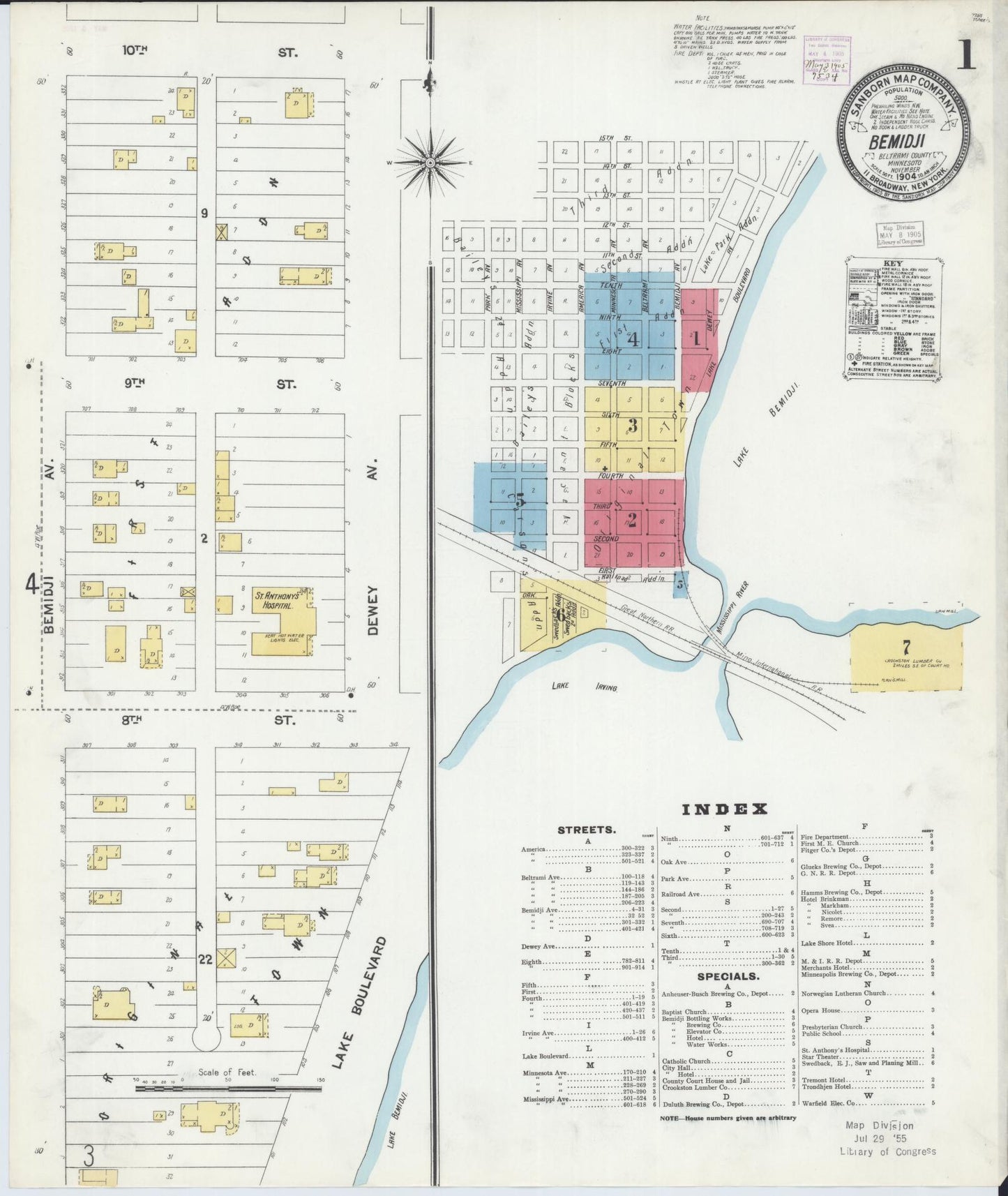 Sanborn Fire Insurance Map from Bemidji, Beltrami County, Minnesota (1904), Sheet #0001 - Complete Map Set gallery image, historic Sanborn map, vintage wall art, Minnesota Minnesota
