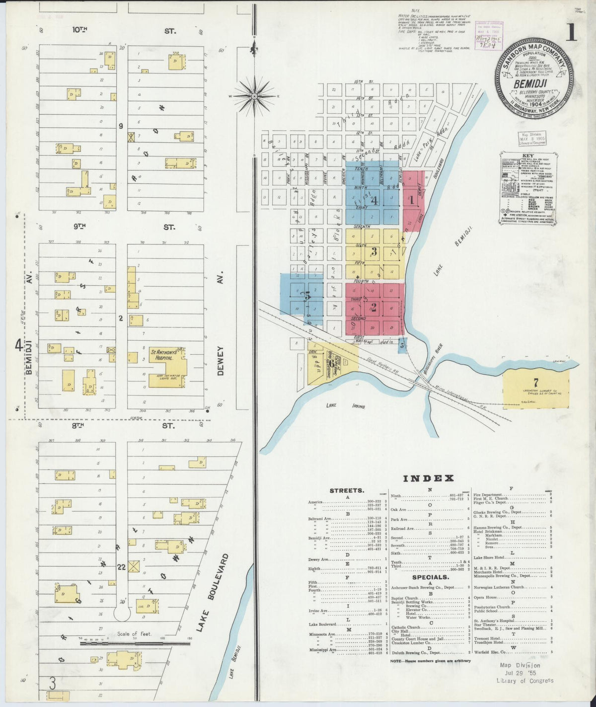 Sanborn Fire Insurance Map from Bemidji, Beltrami County, Minnesota (1904), Sheet #0001 - Complete Map Set gallery image, historic Sanborn map, vintage wall art, Minnesota Minnesota