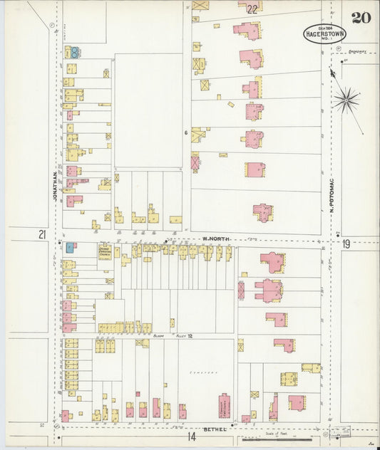 Sanborn Fire Insurance Map from Hagerstown, Washington County, Maryland (1904), Sheet #0020 - Historic Sanborn Fire Insurance Map Print, vintage old map wall art, antique decor, genealogy gift, Maryland Maryland map