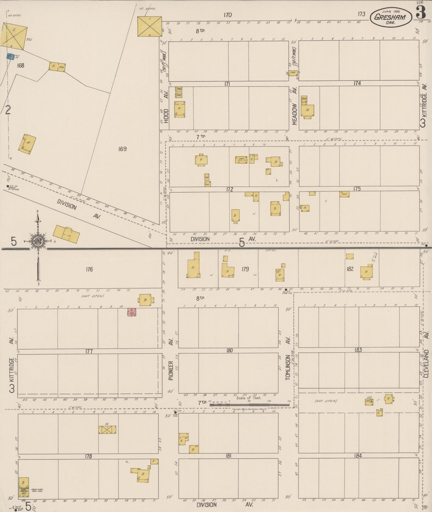 Sanborn Fire Insurance Map from Gresham, Multnomah County, Oregon (1922), Sheet #0003 - Complete Map Set gallery image, historic Sanborn map, vintage wall art, Oregon Oregon