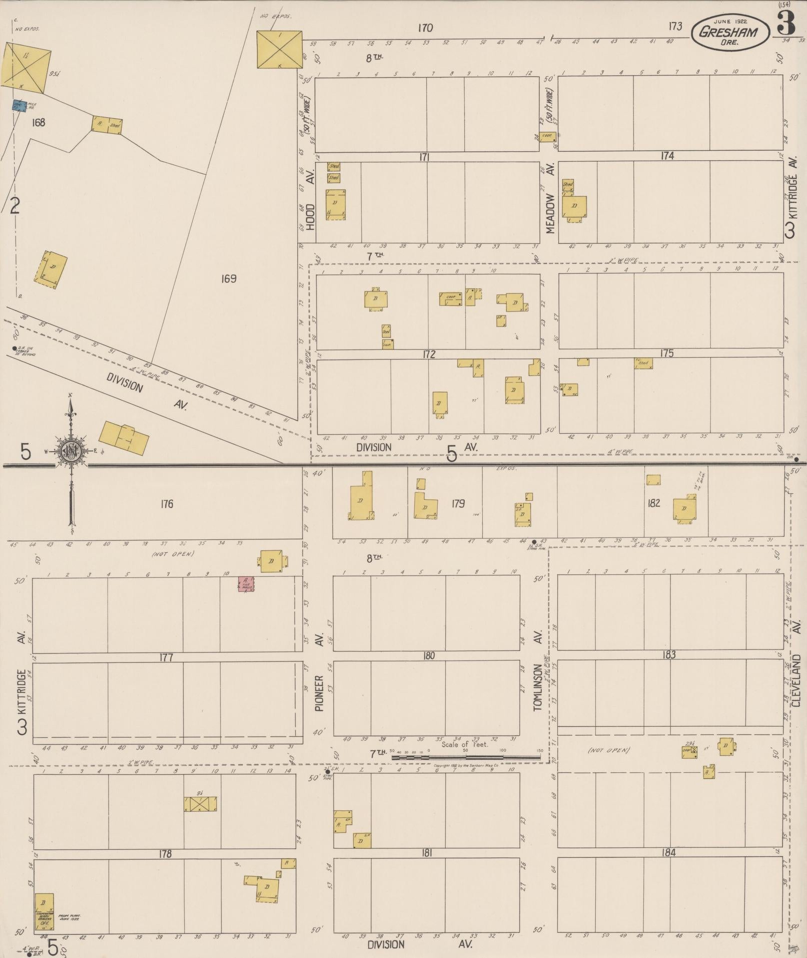Sanborn Fire Insurance Map from Gresham, Multnomah County, Oregon (1922), Sheet #0003 - Complete Map Set gallery image, historic Sanborn map, vintage wall art, Oregon Oregon
