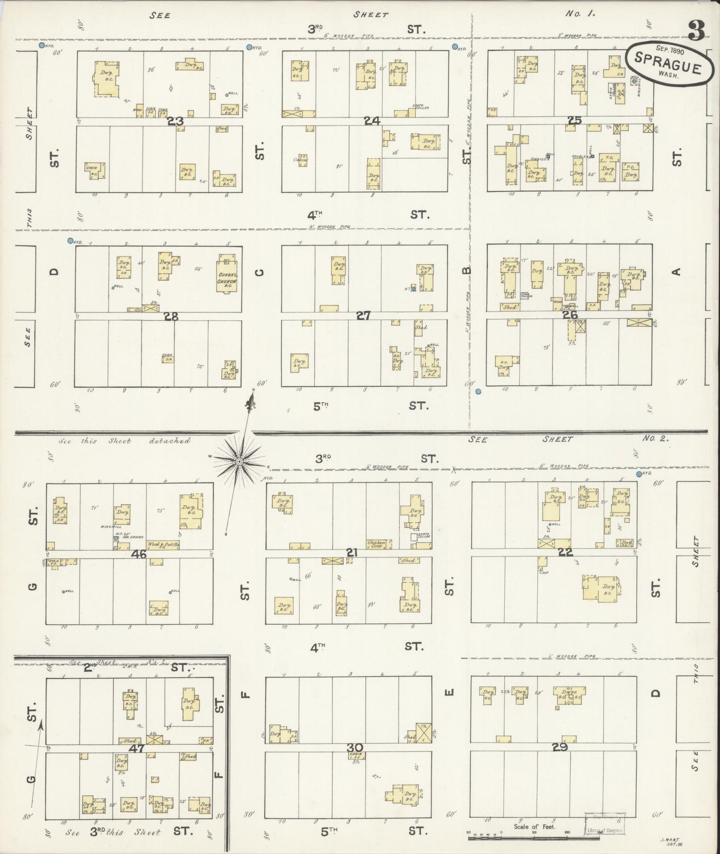Sanborn Fire Insurance Map from Sprague, Lincoln County, Washington (1890), Sheet #0003 - Complete Map Set gallery image, historic Sanborn map, vintage wall art, Washington Washington