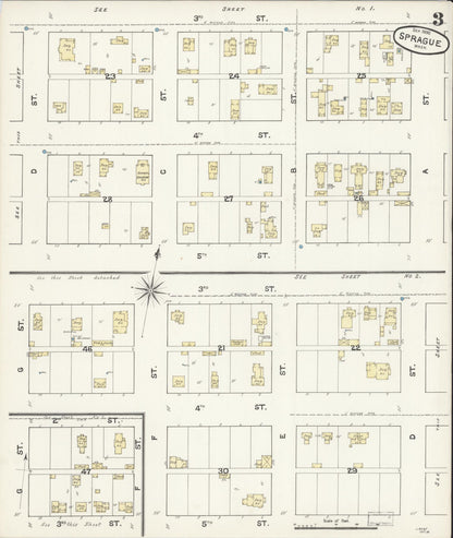 Sanborn Fire Insurance Map from Sprague, Lincoln County, Washington (1890), Sheet #0003 - Complete Map Set gallery image, historic Sanborn map, vintage wall art, Washington Washington