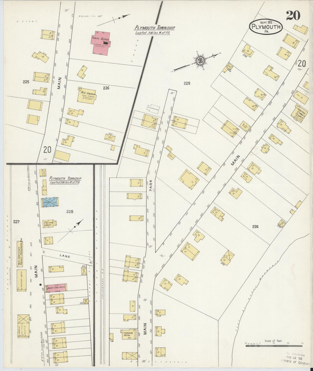 Sanborn Fire Insurance Map from Plymouth, Luzerne County, Pennsylvania (1912), Sheet #0020 - Historic Sanborn Fire Insurance Map Print, vintage old map wall art, antique decor, genealogy gift, Pennsylvania Pennsylvania map