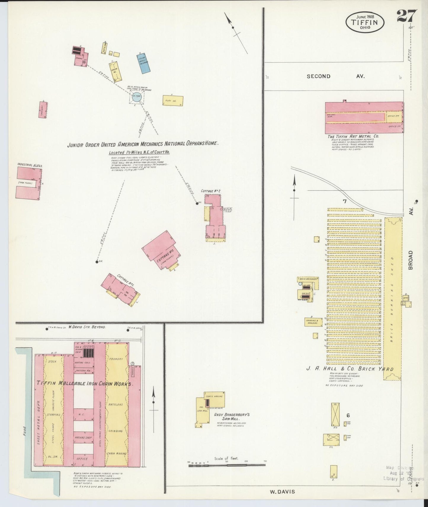 Sanborn Fire Insurance Map from Tiffin, Seneca County, Ohio (1908), Sheet #0027 - Historic Sanborn Fire Insurance Map Print, vintage old map wall art, antique decor, genealogy gift, Ohio Ohio map