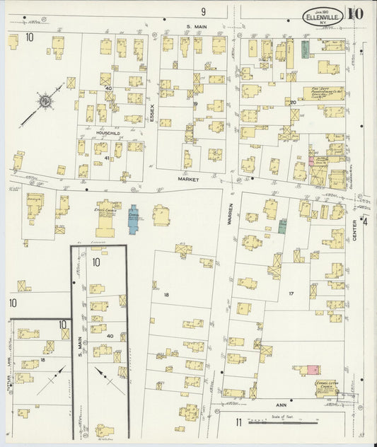 Sanborn Fire Insurance Map from Ellenville, Ulster County, New York (1910), Sheet #0010 - Historic Sanborn Fire Insurance Map Print, vintage old map wall art, antique decor, genealogy gift, New York New York map