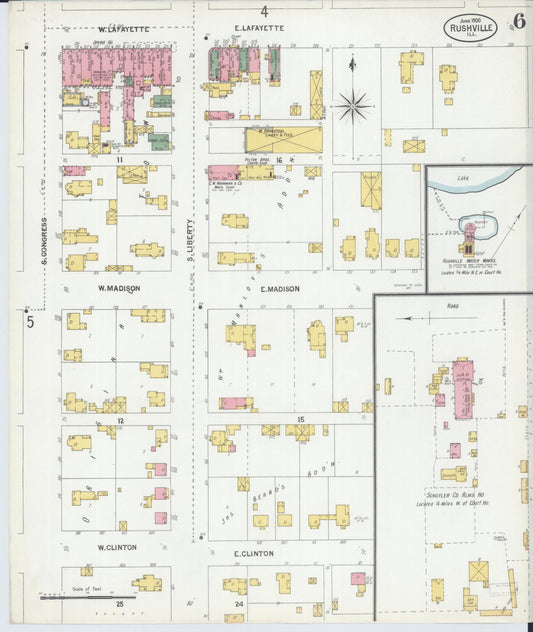 Sanborn Fire Insurance Map from Rushville, Schuyler County, Illinois (1900), Sheet #0006 - Historic Sanborn Fire Insurance Map Print, vintage old map wall art, antique decor, genealogy gift, Illinois Illinois map