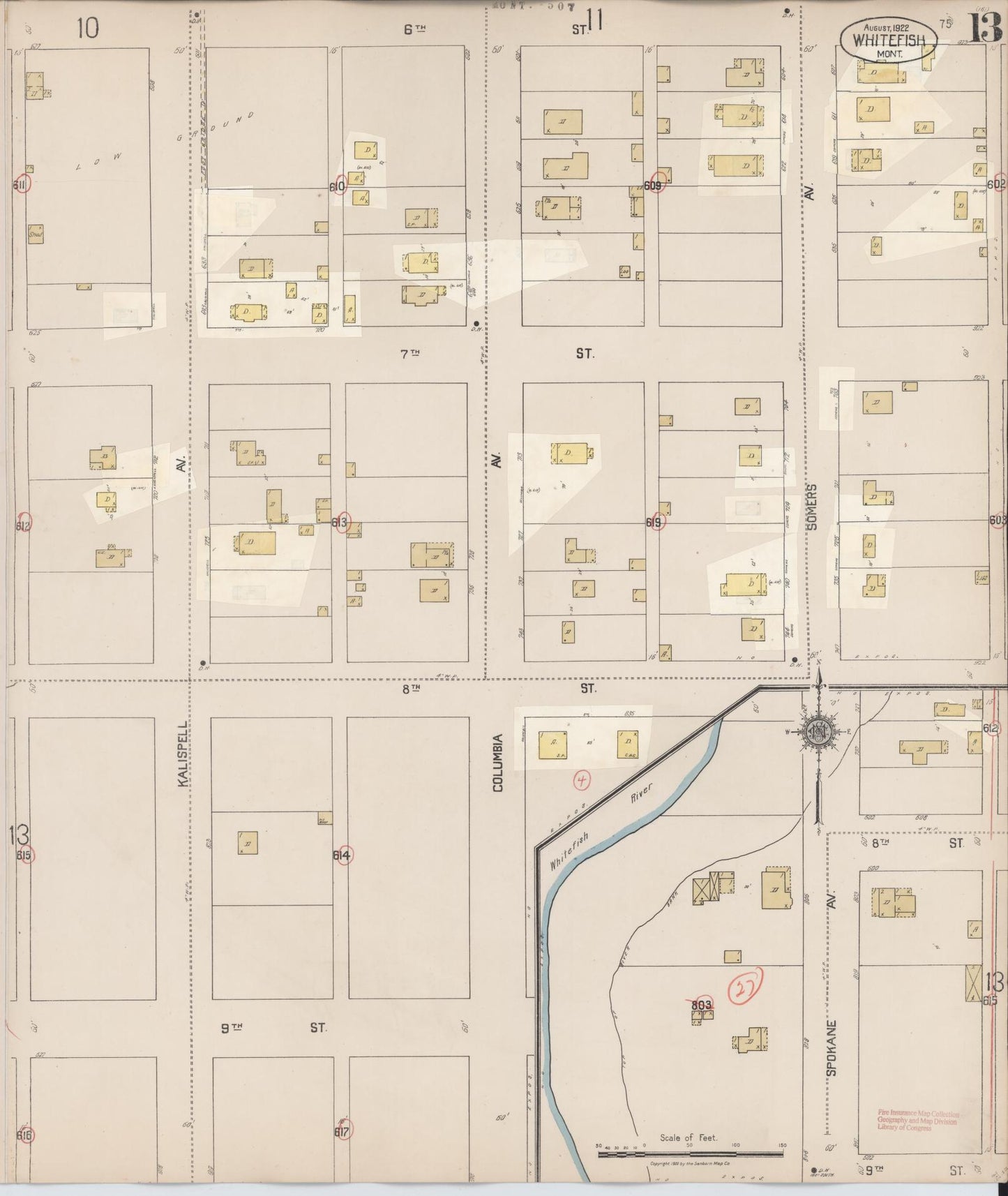 Sanborn Fire Insurance Map from Whitefish, Flathead County, Montana (1932), Sheet #0013 - Complete Map Set gallery image, historic Sanborn map, vintage wall art, Montana Montana