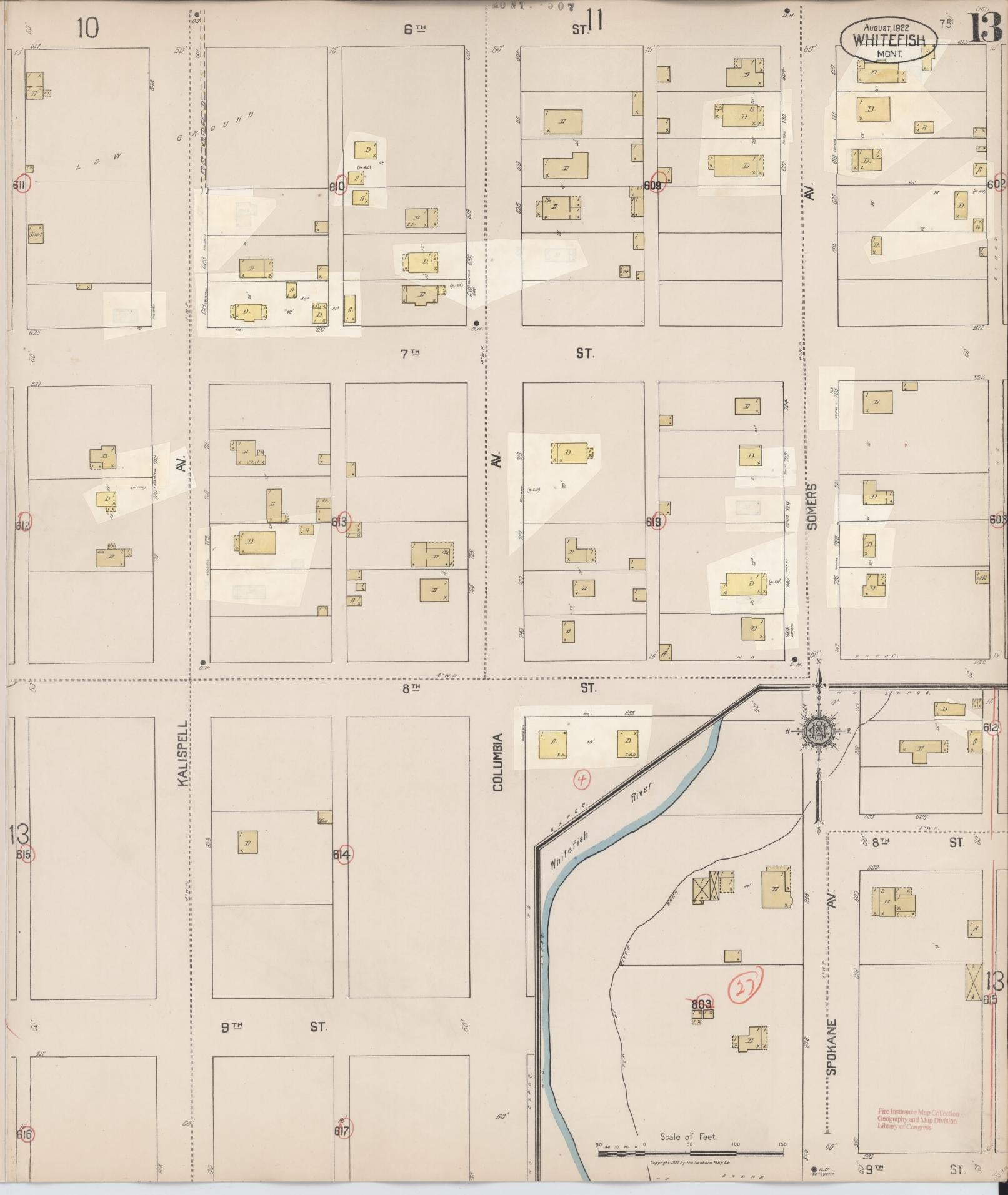 Sanborn Fire Insurance Map from Whitefish, Flathead County, Montana (1932), Sheet #0013 - Complete Map Set gallery image, historic Sanborn map, vintage wall art, Montana Montana