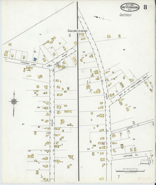 Sanborn Fire Insurance Map from Mattituck-southold, Suffolk County, New York (1920), Sheet #0008 - Historic Sanborn Fire Insurance Map Print, vintage old map wall art, antique decor, genealogy gift, New York New York map