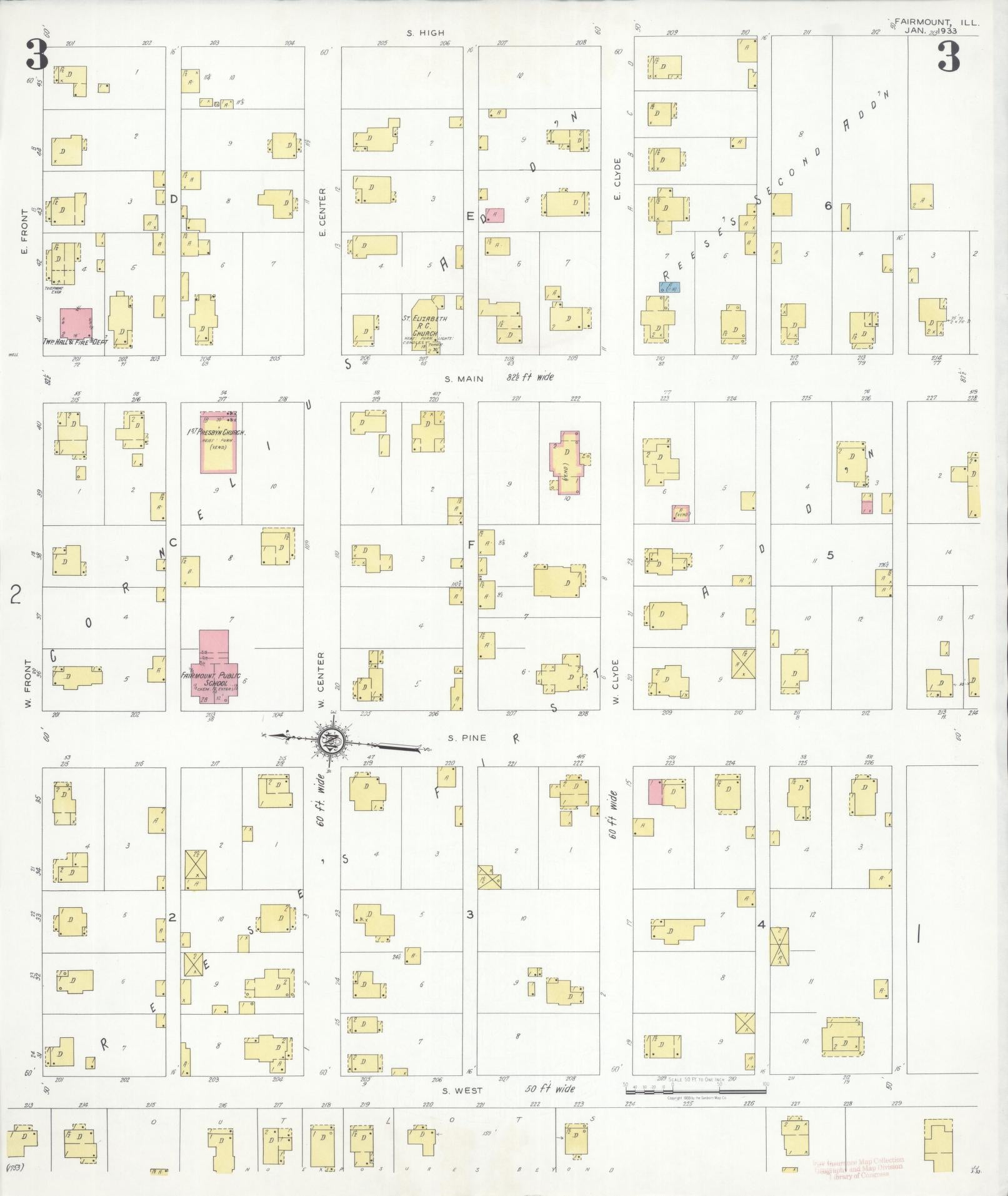 Sanborn Fire Insurance Map from Fairmount, Vermilion County, Illinois (1933), Sheet #0003 - Complete Map Set gallery image, historic Sanborn map, vintage wall art, Illinois Illinois