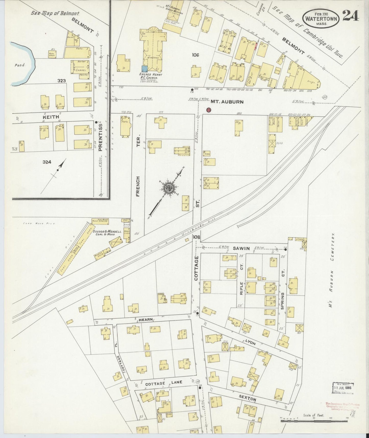 Sanborn Fire Insurance Map from Watertown, Middlesex County, Massachusetts (1911), Sheet #0024 - Complete Map Set gallery image, historic Sanborn map, vintage wall art, Massachusetts Massachusetts