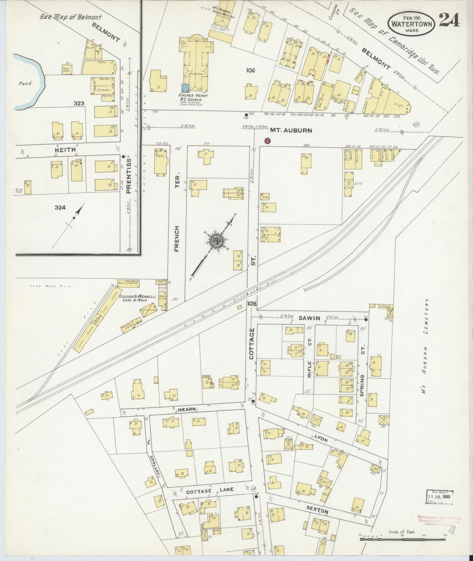 Sanborn Fire Insurance Map from Watertown, Middlesex County, Massachusetts (1911), Sheet #0024 - Complete Map Set gallery image, historic Sanborn map, vintage wall art, Massachusetts Massachusetts