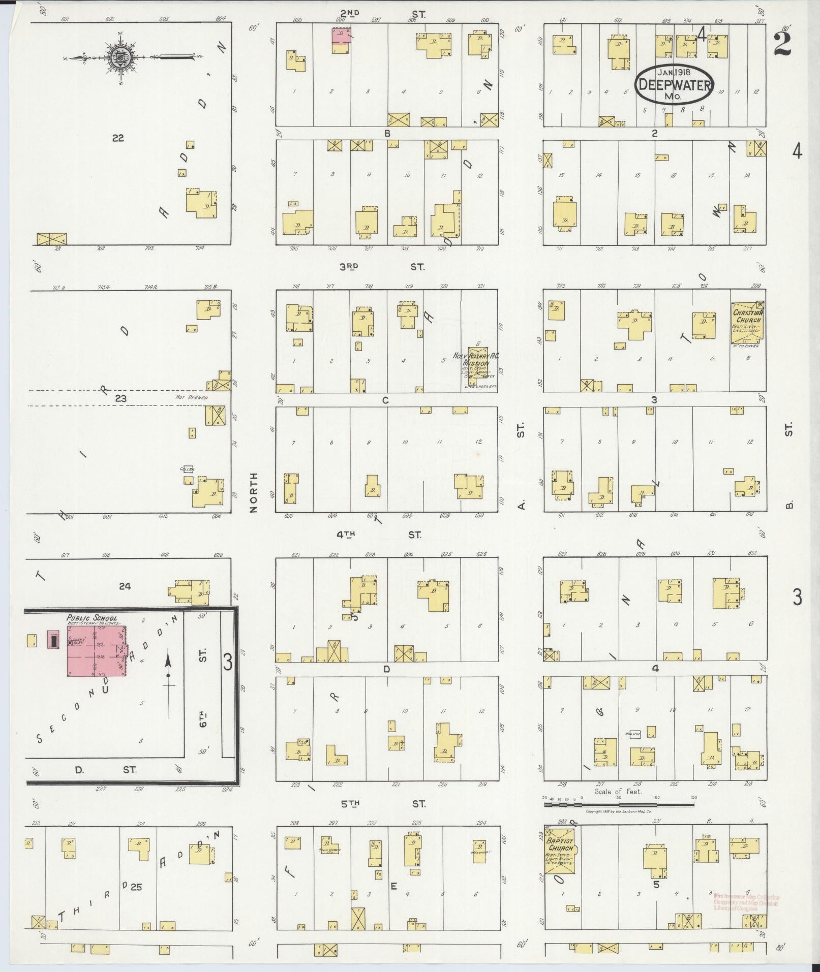 Sanborn Fire Insurance Map from Deepwater, Henry County, Missouri (1918), Sheet #0002 - Complete Map Set gallery image, historic Sanborn map, vintage wall art, Missouri Missouri