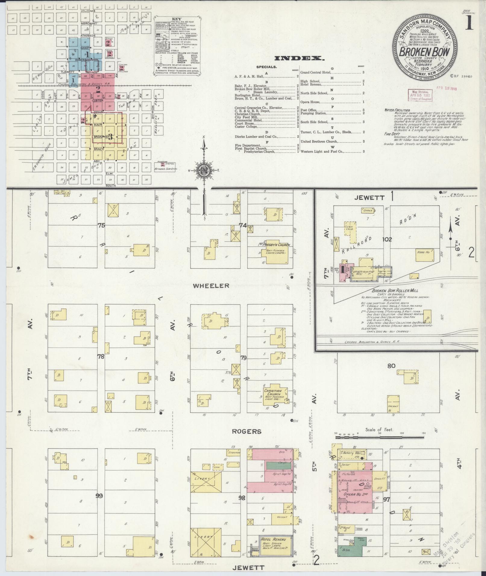 Sanborn Fire Insurance Map from Broken Bow, Custer County, Nebraska (1910), Sheet #0001 - Historic Sanborn Fire Insurance Map Print, vintage old map wall art, antique decor, genealogy gift, Nebraska Nebraska map