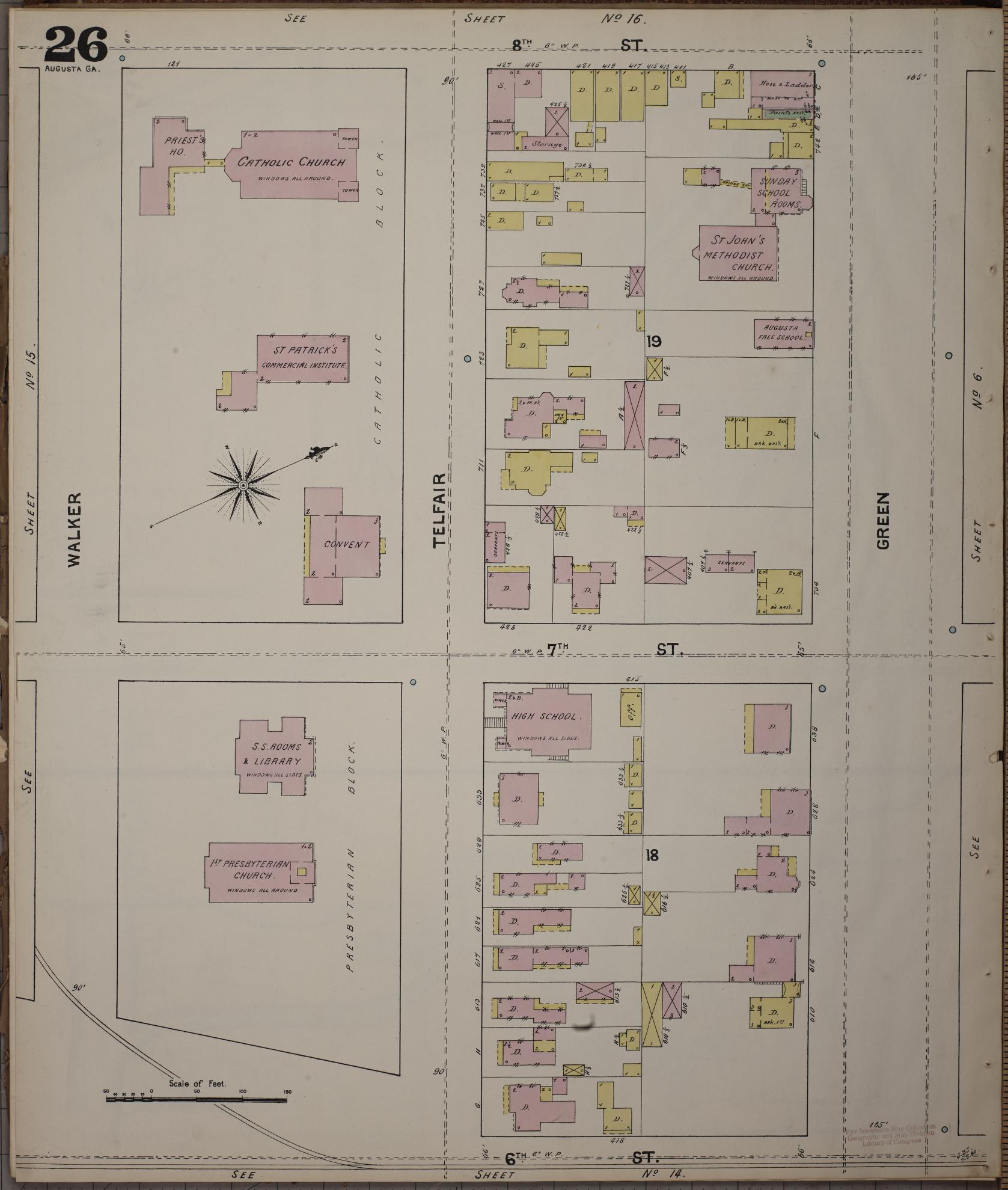Sanborn Fire Insurance Map from Augusta, Richmond County, Georgia (1890), Sheet #0026 - Complete Map Set gallery image, historic Sanborn map, vintage wall art, Georgia Georgia