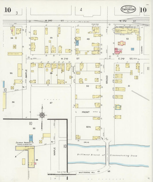 Sanborn Fire Insurance Map from Emporium, Cameron County, Pennsylvania (1925), Sheet #0010 - Historic Sanborn Fire Insurance Map Print, vintage old map wall art, antique decor, genealogy gift, Pennsylvania Pennsylvania map