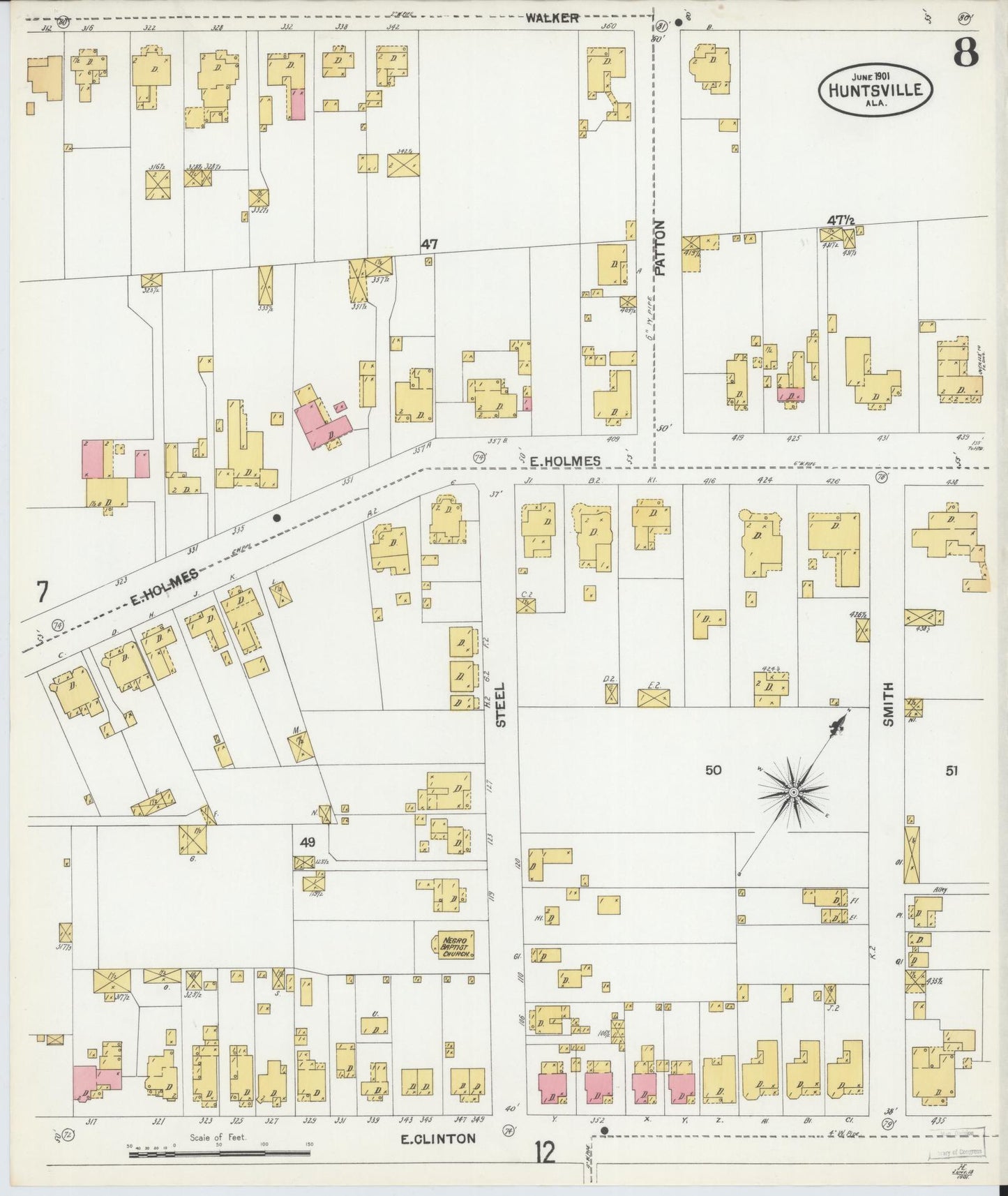 Sanborn Fire Insurance Map from Huntsville, Madison County, Alabama (1901), Sheet #0008 - Complete Map Set gallery image, historic Sanborn map, vintage wall art, Alabama Alabama