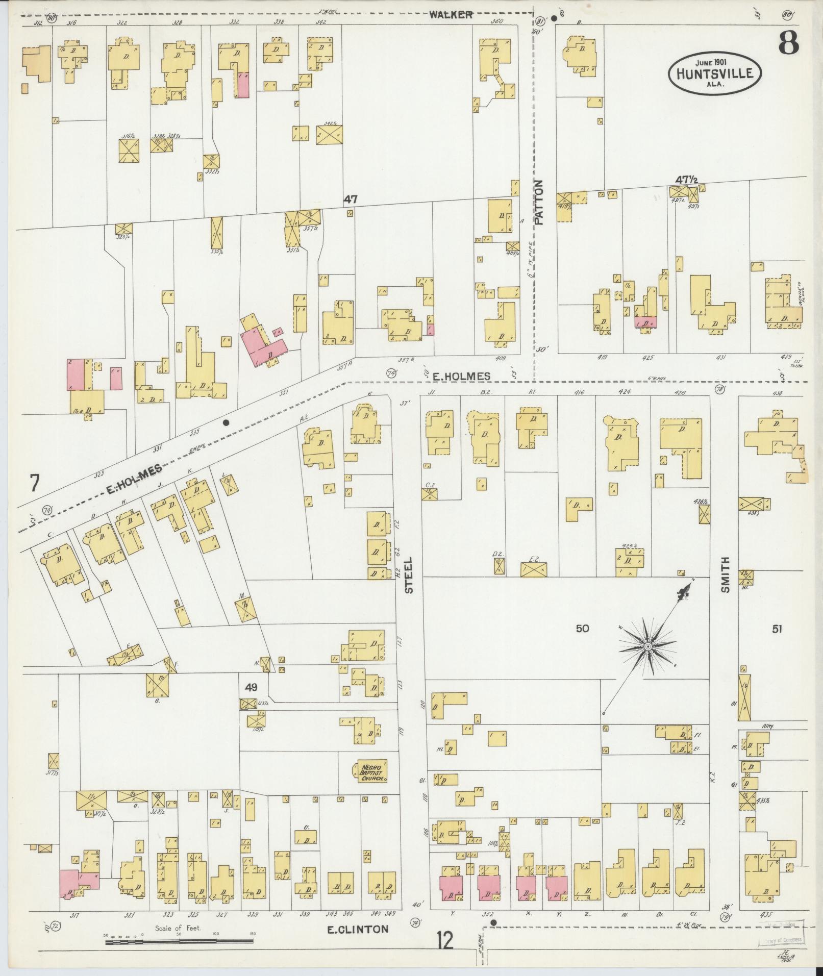 Sanborn Fire Insurance Map from Huntsville, Madison County, Alabama (1901), Sheet #0008 - Complete Map Set gallery image, historic Sanborn map, vintage wall art, Alabama Alabama