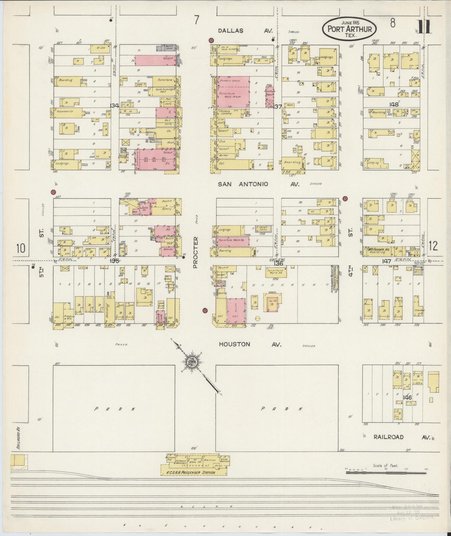 Sanborn Fire Insurance Map from Port Arthur, Jefferson County, Texas (1915), Sheet #0011 - Complete Map Set gallery image, historic Sanborn map, vintage wall art, Texas Texas