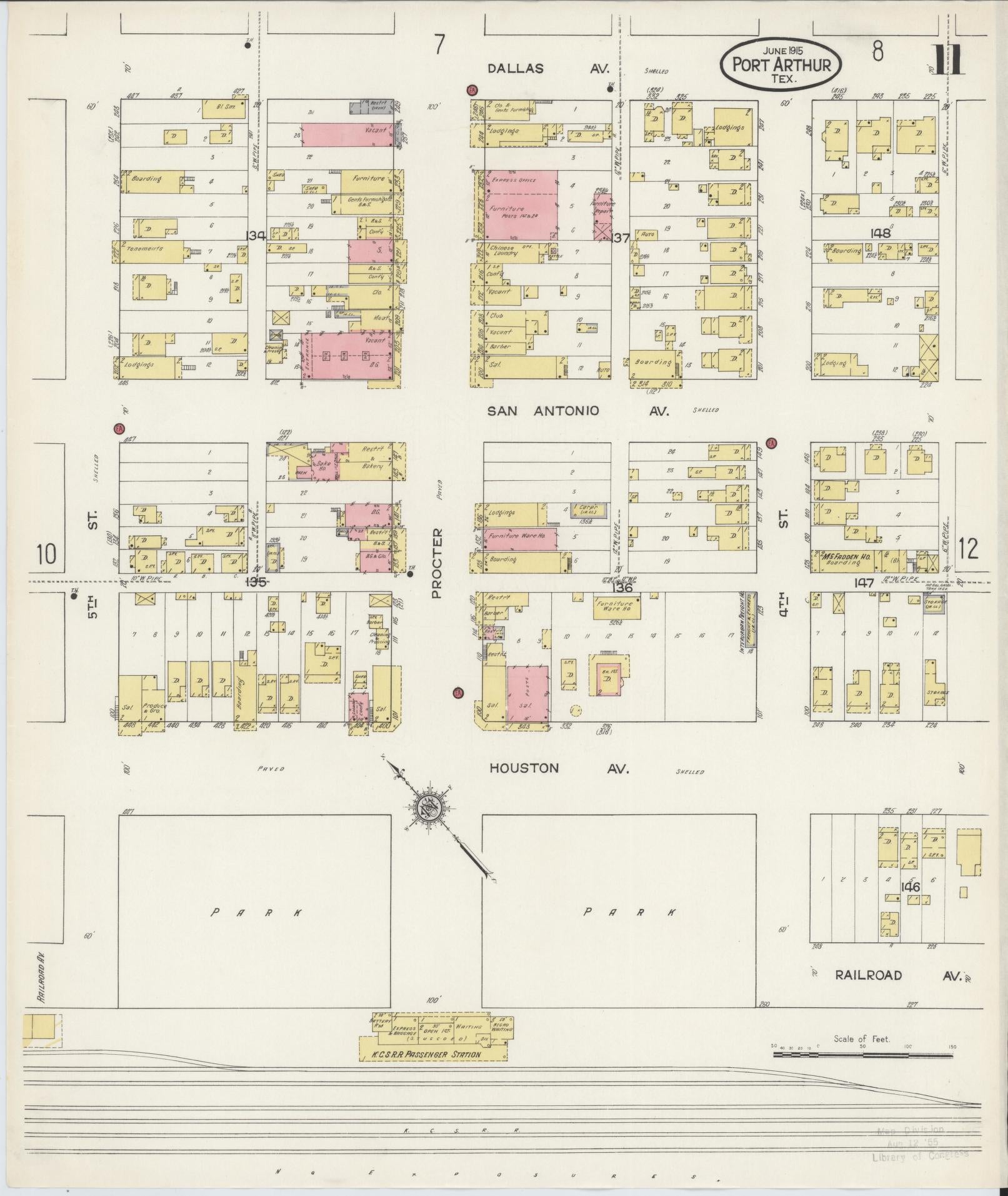 Sanborn Fire Insurance Map from Port Arthur, Jefferson County, Texas (1915), Sheet #0011 - Complete Map Set gallery image, historic Sanborn map, vintage wall art, Texas Texas