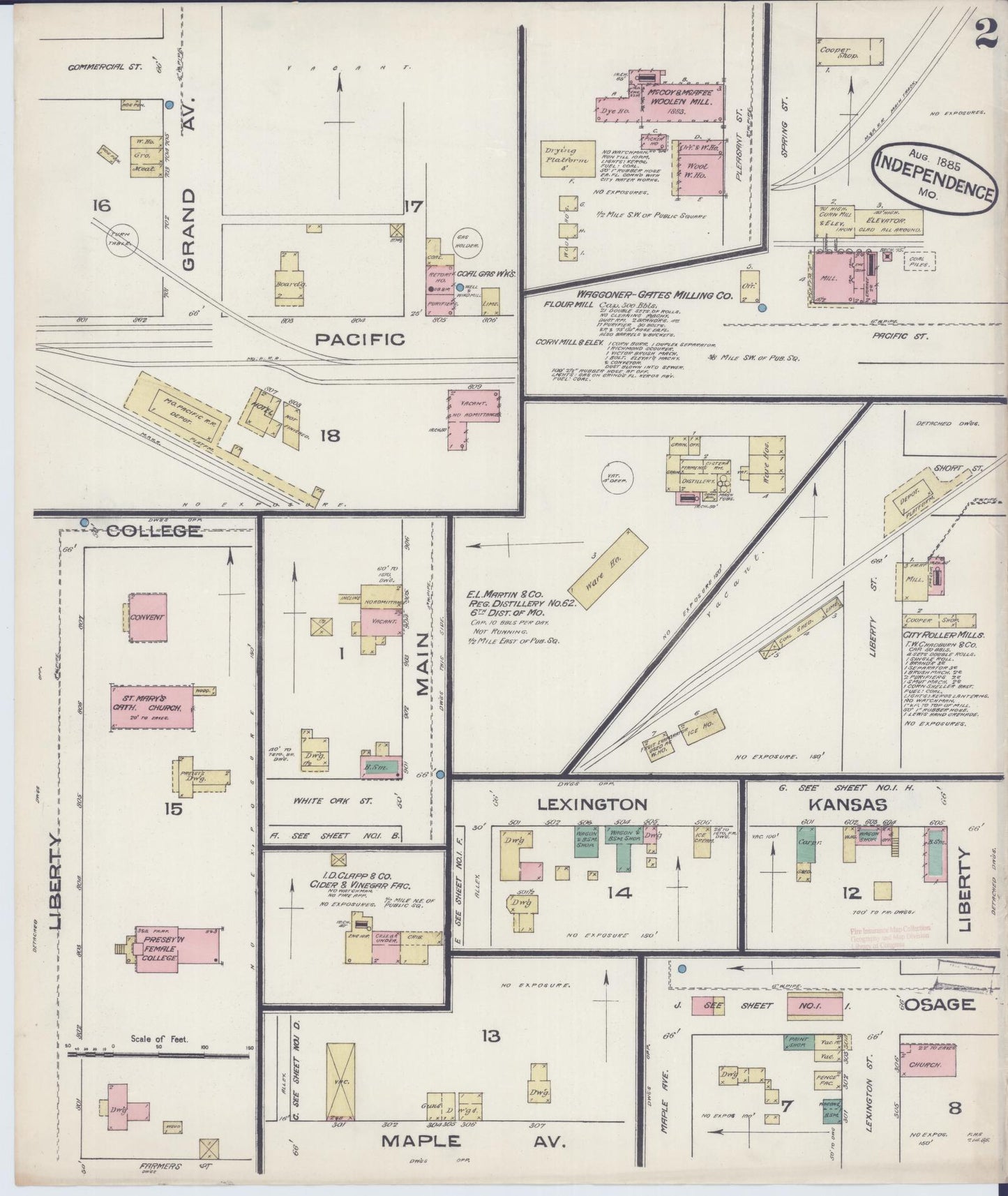 Sanborn Fire Insurance Map from Independence, Jackson County, Missouri (1885), Sheet #0002 - Complete Map Set gallery image, historic Sanborn map, vintage wall art, Missouri Missouri