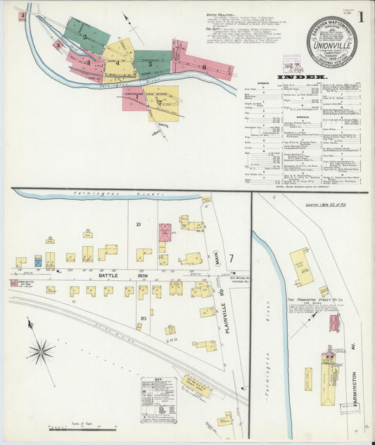 Sanborn Fire Insurance Map from Unionville, Hartford County, Connecticut (1909), Sheet #0001 - Historic Sanborn Fire Insurance Map Print, vintage old map wall art, antique decor, genealogy gift, Connecticut Connecticut map