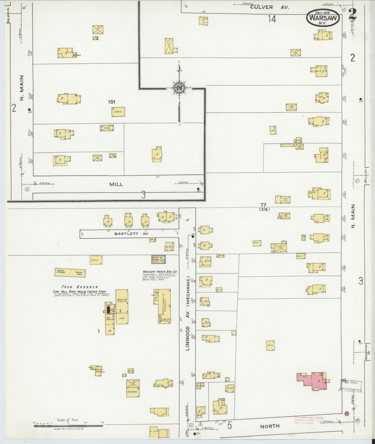 Sanborn Fire Insurance Map from Warsaw, Wyoming County, New York (1919), Sheet #0002 - Historic Sanborn Fire Insurance Map Print, vintage old map wall art, antique decor, genealogy gift, Warsaw Wyoming map
