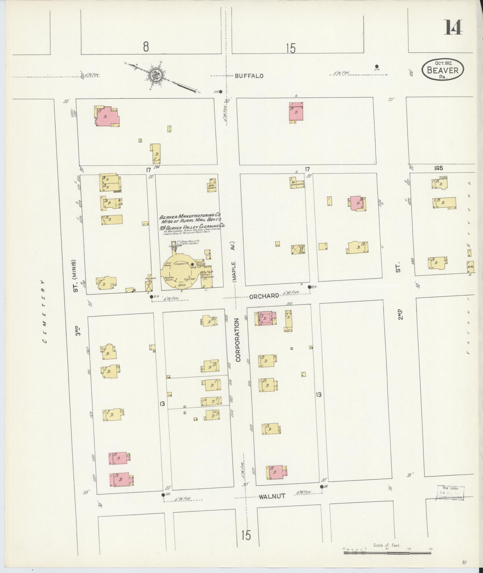 Sanborn Fire Insurance Map from Beaver, Beaver County, Pennsylvania (1912), Sheet #0014 - Historic Sanborn Fire Insurance Map Print, vintage old map wall art, antique decor, genealogy gift, Pennsylvania Pennsylvania map