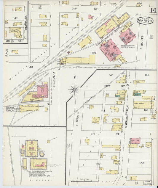 Sanborn Fire Insurance Map from Marion, Grant County, Indiana (1893), Sheet #0014 - Historic Sanborn Fire Insurance Map Print, vintage old map wall art, antique decor, genealogy gift, Indiana Indiana map