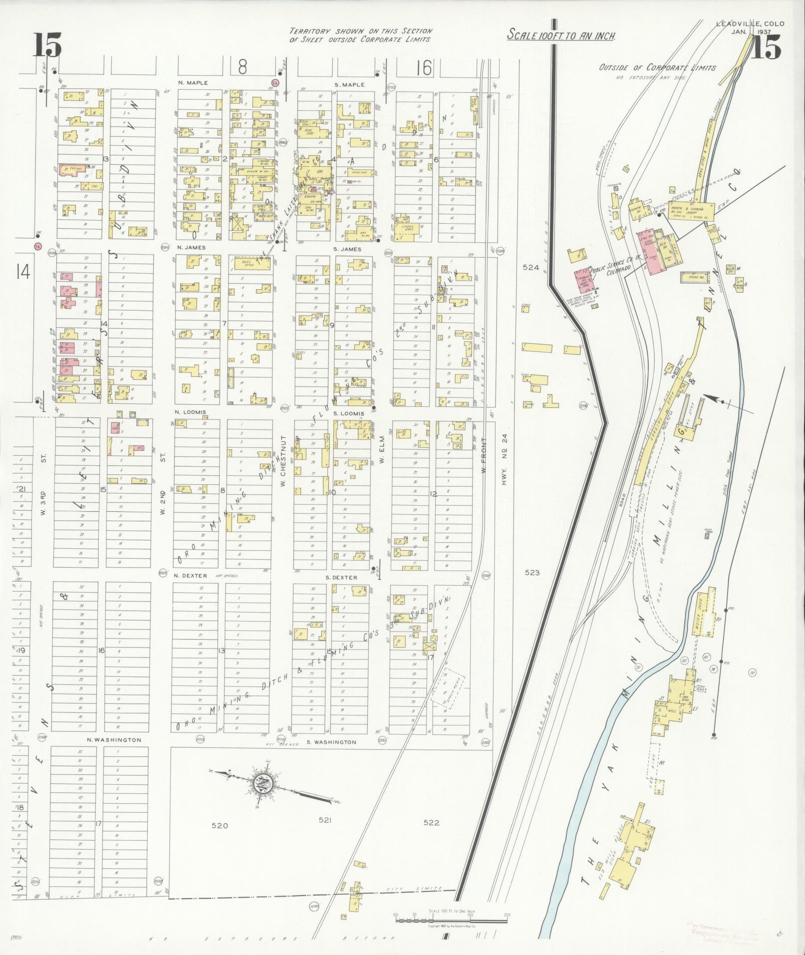 Sanborn Fire Insurance Map from Leadville, Lake County, Colorado (1937), Sheet #0015 - Historic Sanborn Fire Insurance Map Print, vintage old map wall art, antique decor, genealogy gift, Colorado Colorado map