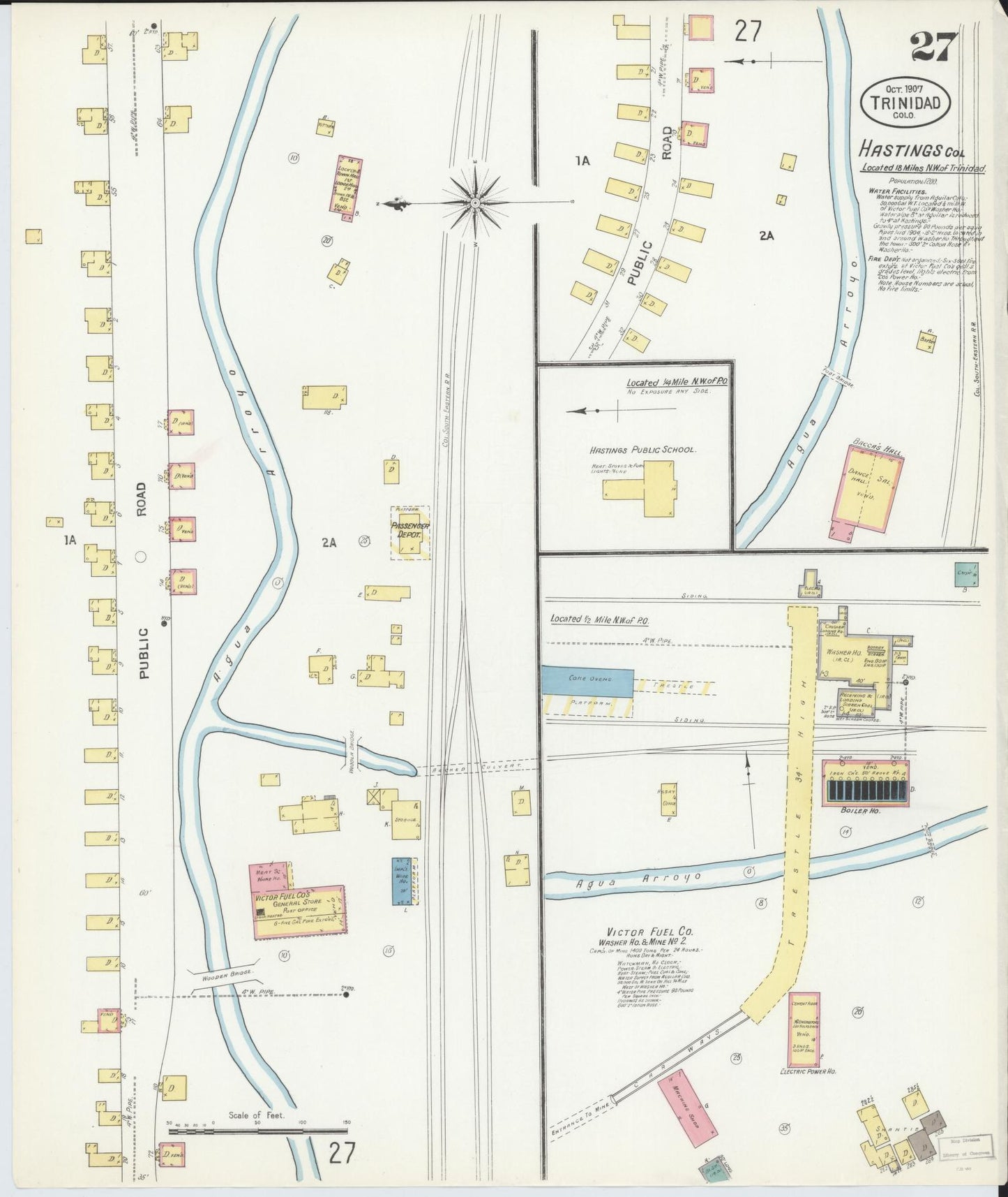 Sanborn Fire Insurance Map from Trinidad, Las Animas County, Colorado (1907), Sheet #0027 - Complete Map Set gallery image, historic Sanborn map, vintage wall art, Colorado Colorado