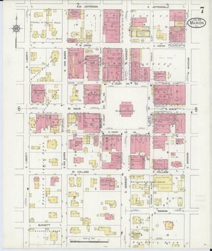 Sanborn Fire Insurance Map from Marion, Williamson County, Illinois (1913), Sheet #0007 - Historic Sanborn Fire Insurance Map Print, vintage old map wall art, antique decor, genealogy gift, Illinois Illinois map