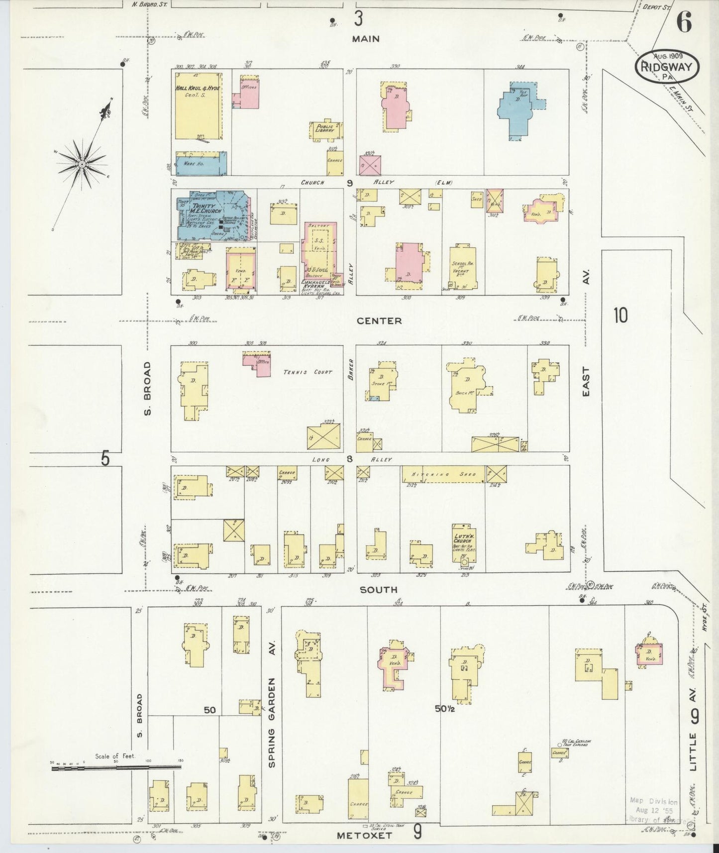 Sanborn Fire Insurance Map from Ridgway, Elk County, Pennsylvania (1909), Sheet #0006 - Complete Map Set gallery image, historic Sanborn map, vintage wall art, Pennsylvania Pennsylvania