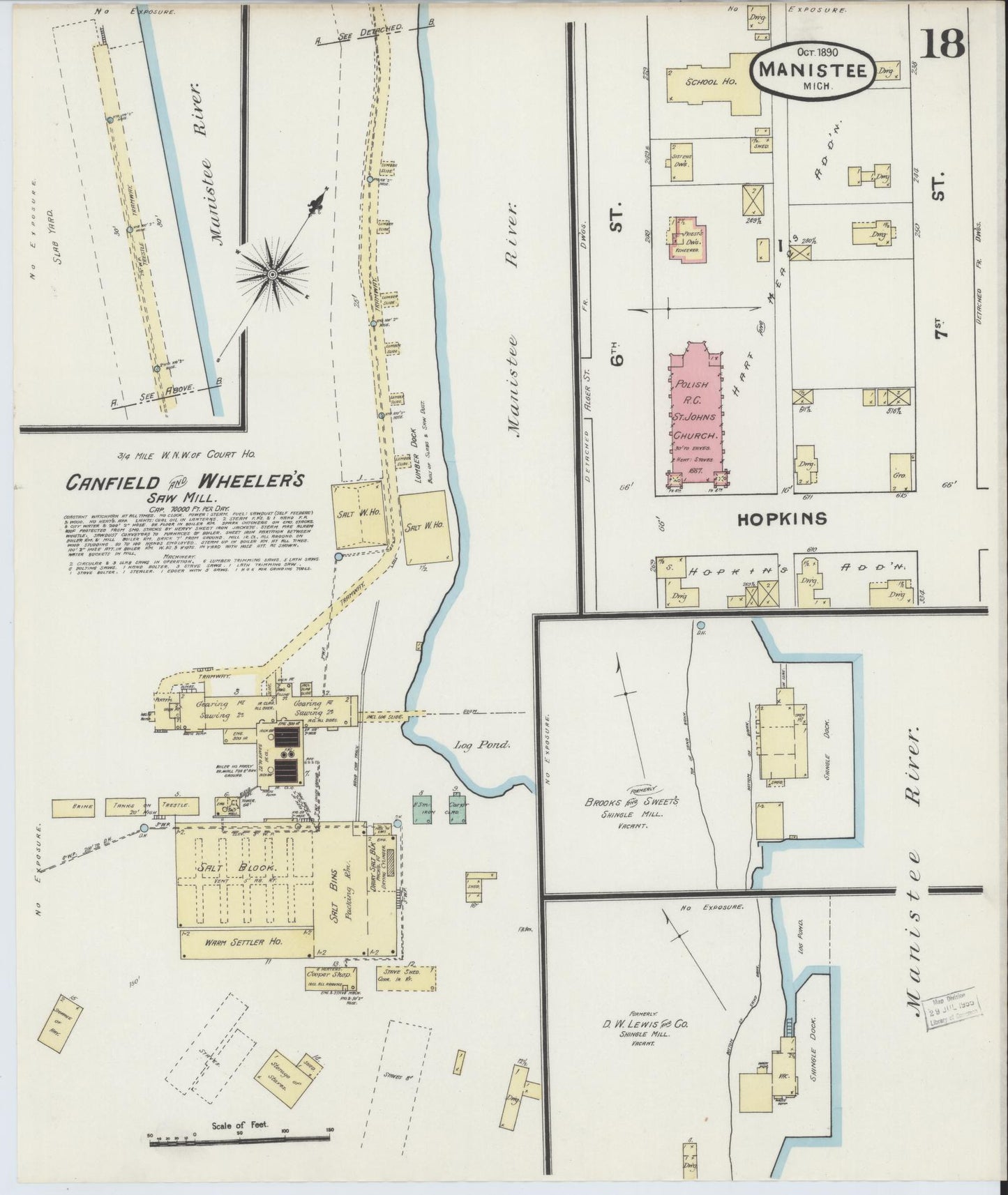 Sanborn Fire Insurance Map from Manistee, Manistee County, Michigan (1890), Sheet #0018 - Historic Sanborn Fire Insurance Map Print, vintage old map wall art, antique decor, genealogy gift, Michigan Michigan map
