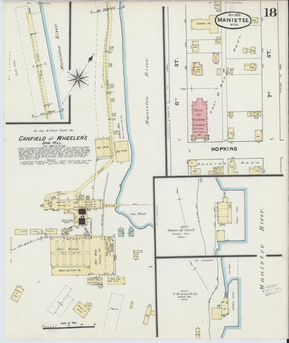 Sanborn Fire Insurance Map from Manistee, Manistee County, Michigan (1890), Sheet #0018 - Historic Sanborn Fire Insurance Map Print, vintage old map wall art, antique decor, genealogy gift, Michigan Michigan map