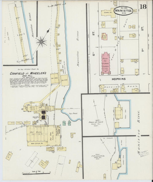 Sanborn Fire Insurance Map from Manistee, Manistee County, Michigan (1890), Sheet #0018 - Historic Sanborn Fire Insurance Map Print, vintage old map wall art, antique decor, genealogy gift, Michigan Michigan map
