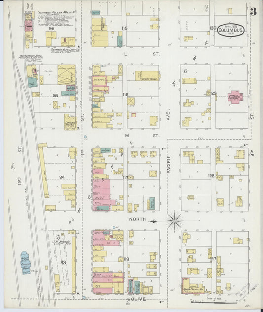 Sanborn Fire Insurance Map from Columbus, Platte County, Nebraska (1893), Sheet #0003 - Historic Sanborn Fire Insurance Map Print, vintage old map wall art, antique decor, genealogy gift, Nebraska Nebraska map