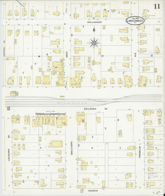 Sanborn Fire Insurance Map from Lake Charles, Calcasieu Parish, Louisiana (1909), Sheet #0011 - Historic Sanborn Fire Insurance Map Print, vintage old map wall art, antique decor, genealogy gift, Louisiana Louisiana map