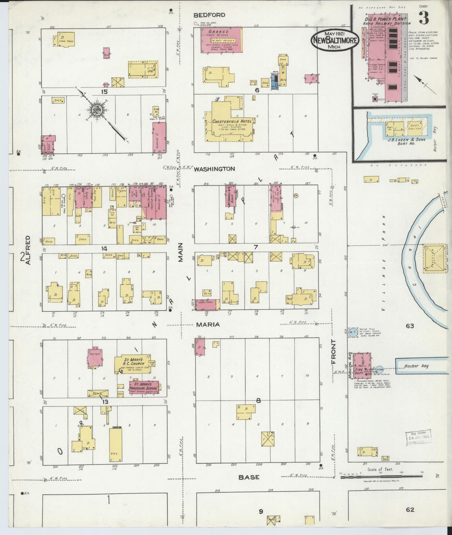 Sanborn Fire Insurance Map from New Baltimore, Macomb County, Michigan (1921), Sheet #0003 - Complete Map Set gallery image, historic Sanborn map, vintage wall art, Michigan Michigan