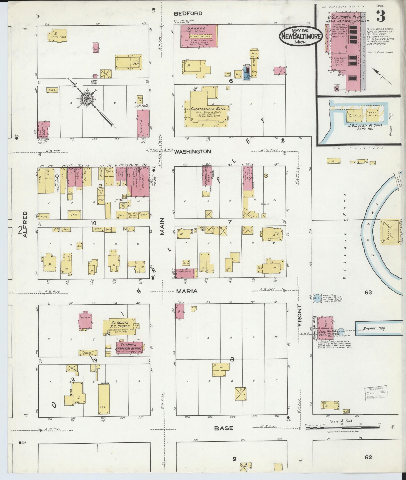 Sanborn Fire Insurance Map from New Baltimore, Macomb County, Michigan (1921), Sheet #0003 - Complete Map Set gallery image, historic Sanborn map, vintage wall art, Michigan Michigan