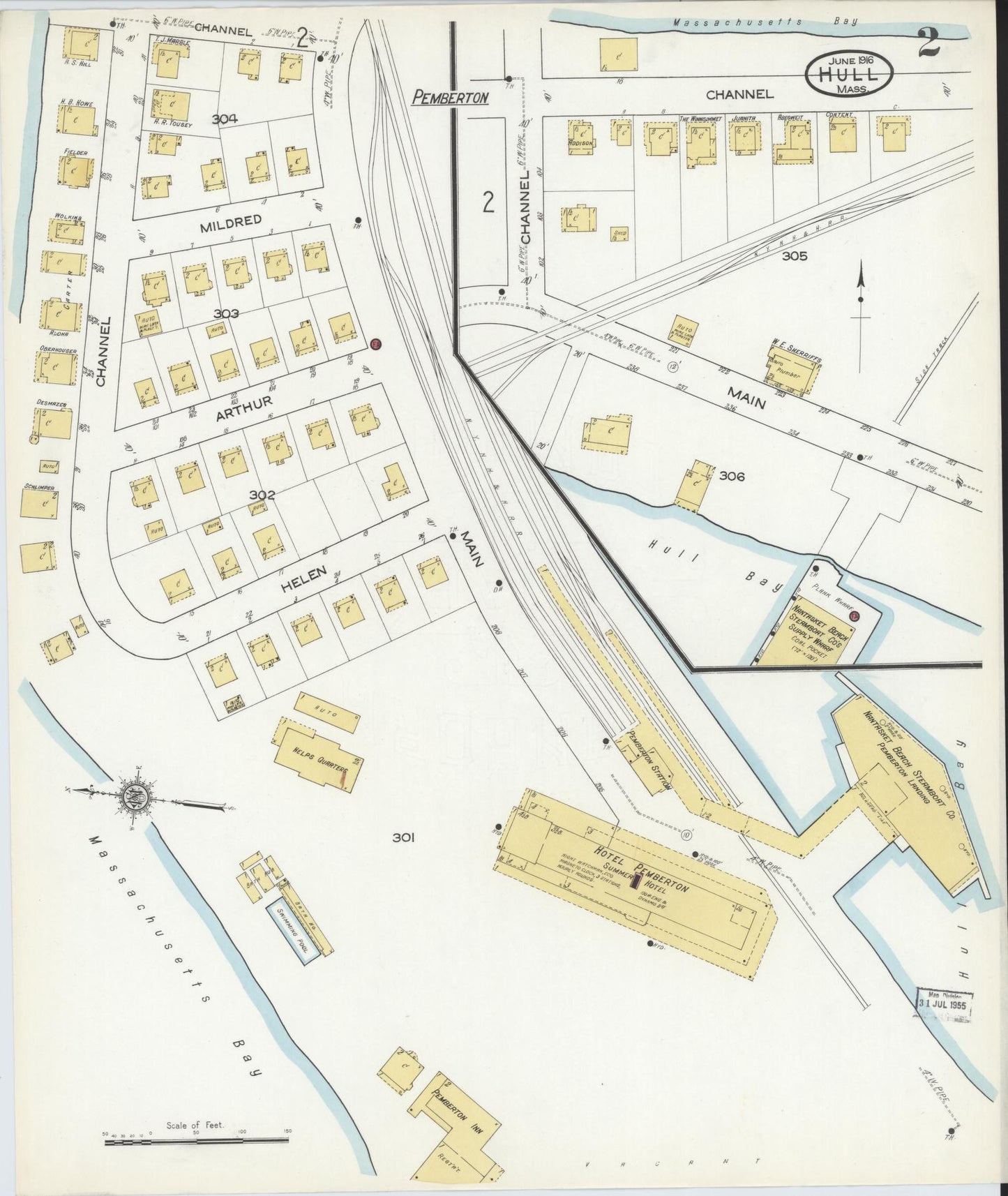 Sanborn Fire Insurance Map from Hull, Plymouth County, Massachusetts (1916), Sheet #0002 - Complete Map Set gallery image, historic Sanborn map, vintage wall art, Massachusetts Massachusetts