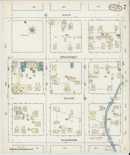 Sanborn Fire Insurance Map from Chico, Butte County, California (1886), Sheet #0007 - Historic Sanborn Fire Insurance Map Print, vintage old map wall art, antique decor, genealogy gift, California California map