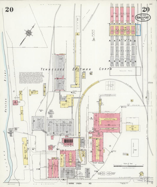 Sanborn Fire Insurance Map from Kingsport, Sullivan County, Tennessee (1925), Sheet #0020 - Historic Sanborn Fire Insurance Map Print, vintage old map wall art, antique decor, genealogy gift, Tennessee Tennessee map