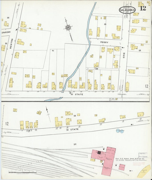 Sanborn Fire Insurance Map from Salamanca, Cattaraugus County, New York (1918), Sheet #0012 - Historic Sanborn Fire Insurance Map Print, vintage old map wall art, antique decor, genealogy gift, New York New York map