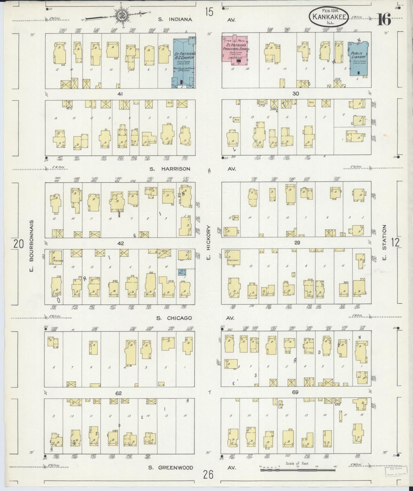 Sanborn Fire Insurance Map from Kankakee, Kankakee County, Illinois (1914), Sheet #0016 - Complete Map Set gallery image, historic Sanborn map, vintage wall art, Illinois Illinois